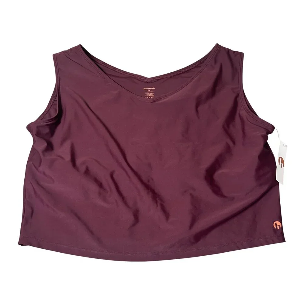 Honey Mark Swim Tank Top Women 3XL Burgundy V-Neck Water Resistant NEW